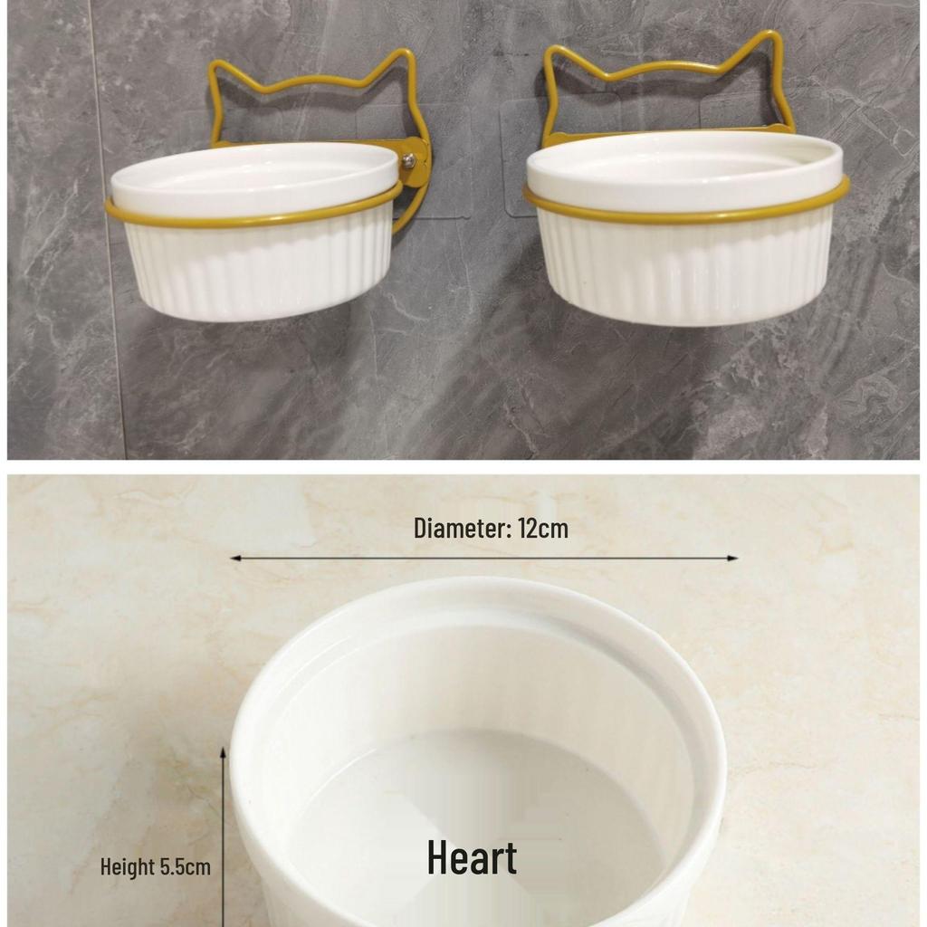 Wall-Mounted Ceramic Pet Bowl for Cats, Puppies, Rabbits, and Small Dogs - No Slanted Edge
