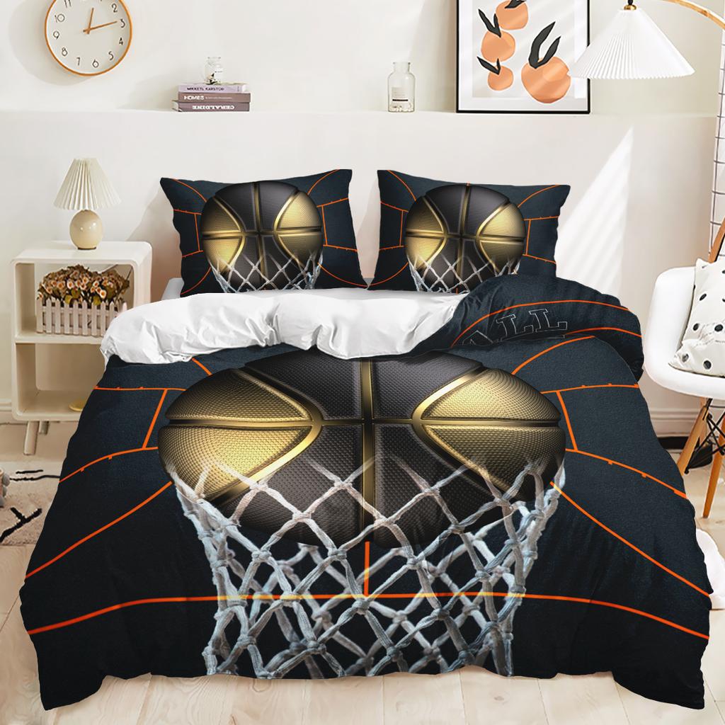 Funda nórdica con estampado digital 3D de fútbol, funda de almohada, juego de cama de tres piezas para dormitorio