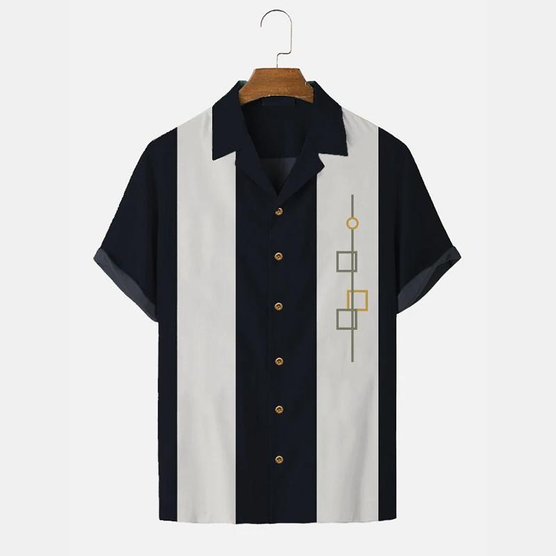 Men's Summer Hawaiian Shirt 3D Stripe Printed Short Sleeved Shirt Holiday Short Sleeved Beach Top T-shirt Men's Large Shirts