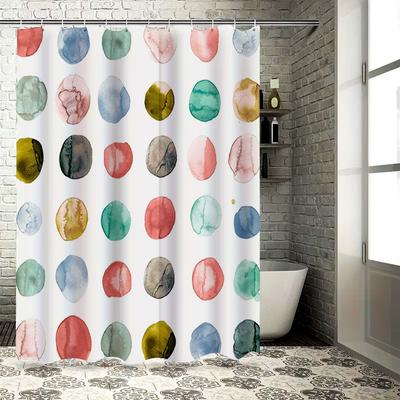 Cortina de Ducha Circular Acuarela Impresión 3D Tejido de Poliéster Resistente al Agua Diseño de Puntos Azules/Verdes/Rosados/Rojos Para Baños