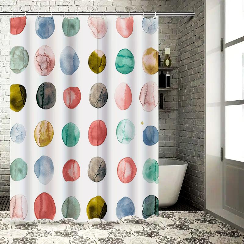 

Акварельные круги Занавеска для душа с 3D-печатью Водоотталкивающая полиэстеровая ткань Синий/Зеленый/Розовый/Красный Дизайн в горошек Для ванных комнат 90x180cm