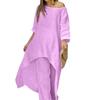 2023 Women's Plus Size Cotton Linen Two-Piece Set: Irregular Long Sleeve Top & Wide Leg Pants.
