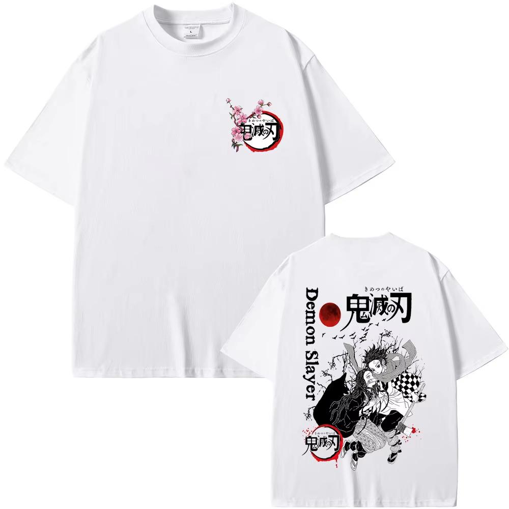 Anime Demon Slayer Cherry Blossom Logo Print Tshirt Kamado Nezuko & Kamado Tanjirou T-shirt Men's Women Casual Soft Cotton Tops