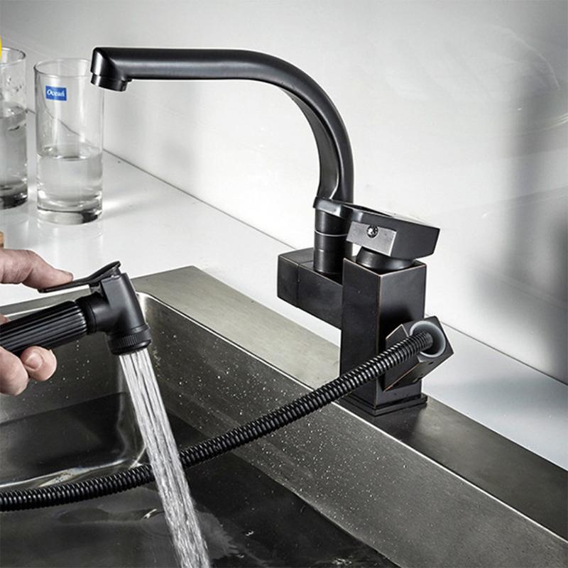 Black Bathroom Washbasin Faucet Pull Out Kitchen Sink Faucet With Spray Gun Hot Cold Wate Mixer Tap Deck Mounted Accessories
