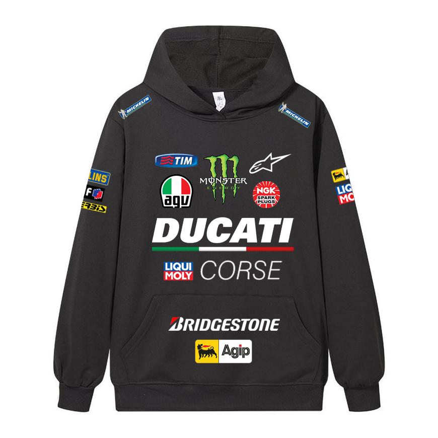 Ducati Felpa Corse MotoGP Racing, Unisex Oversize Streetwear Pullover con Stampa Completa Logo Sponsor