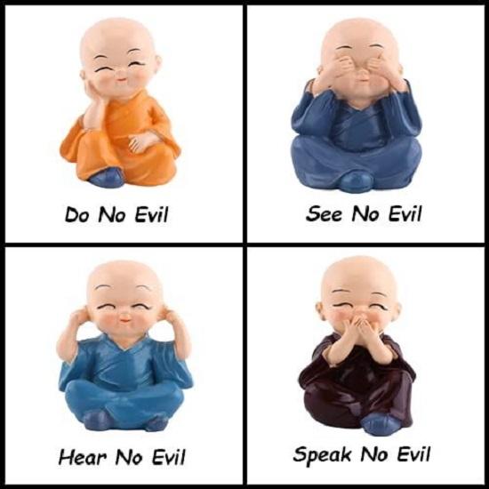 Creations Resin Buddha Monk Statue, Little Baby Monk,Cartoon Monk Set, Buddha Showpiece for Home Décor Car Dashboard Decoration