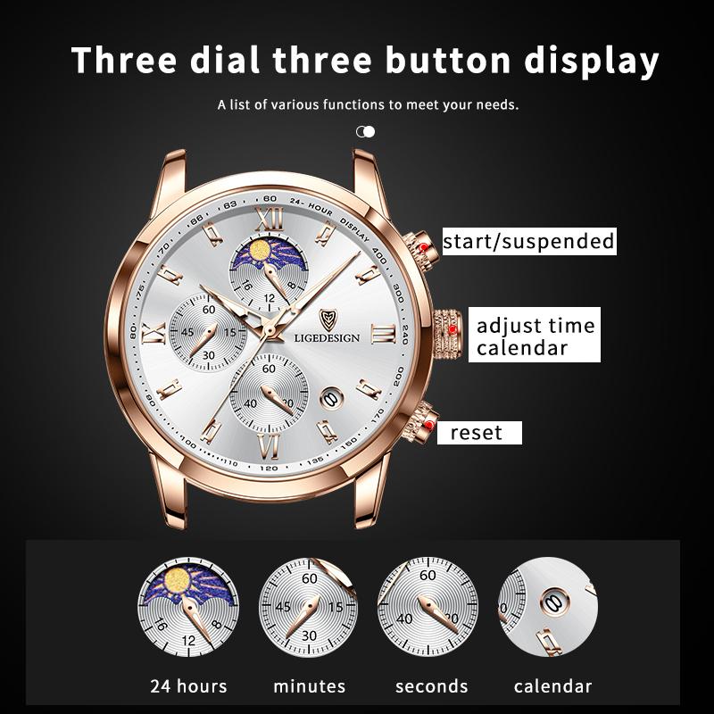 Casual Men Watch Luxury Leather Waterproof Sport Quartz Wristwatch Chronograph Military Watch for Men Relogio Masculino