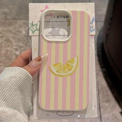 Vintage-Handyhülle mit orangefarbenem Streifenmuster und Litschi-Textur, passend für iPhone 17, 16, 15, Plus, Pro und Max – ideal als Geschenk
