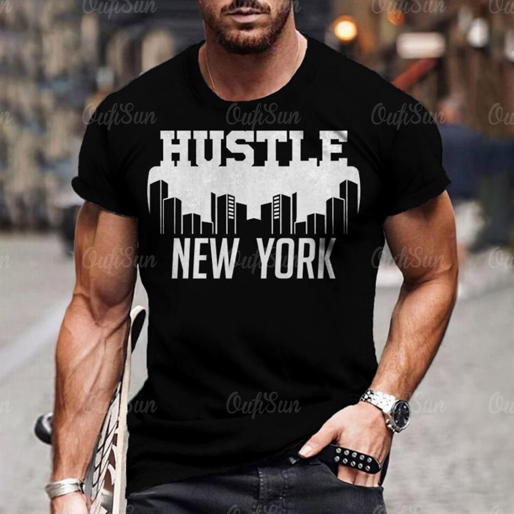 New York Printed T-Shirt For Men Casual Street Men's Clothing Loose Round Neck Short Sleeved Tops American Oversized T-Shirt XL