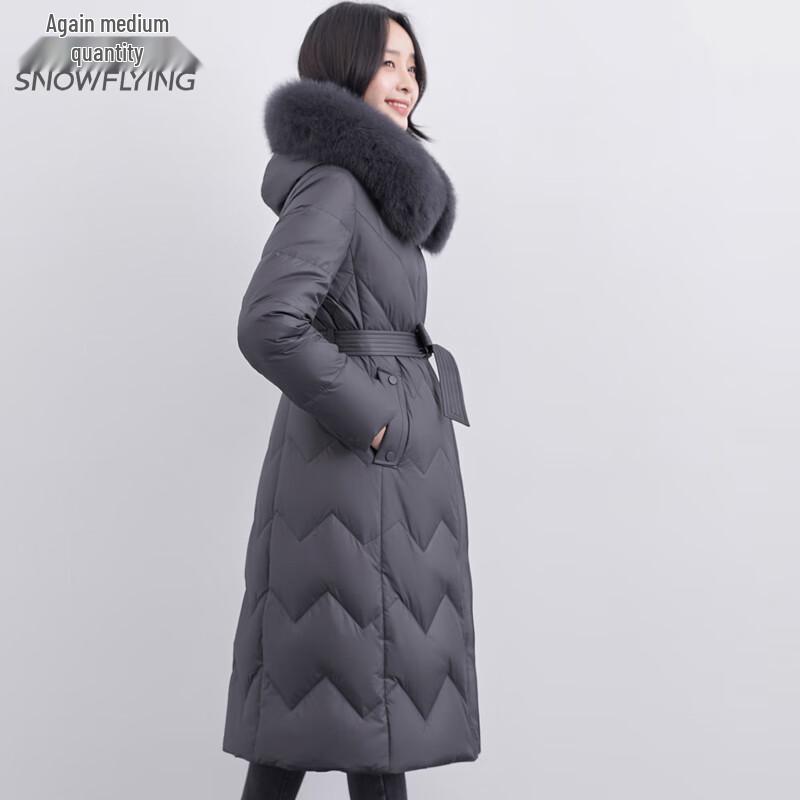 Women's Long Hooded Down Jacket with Fox Fur Collar