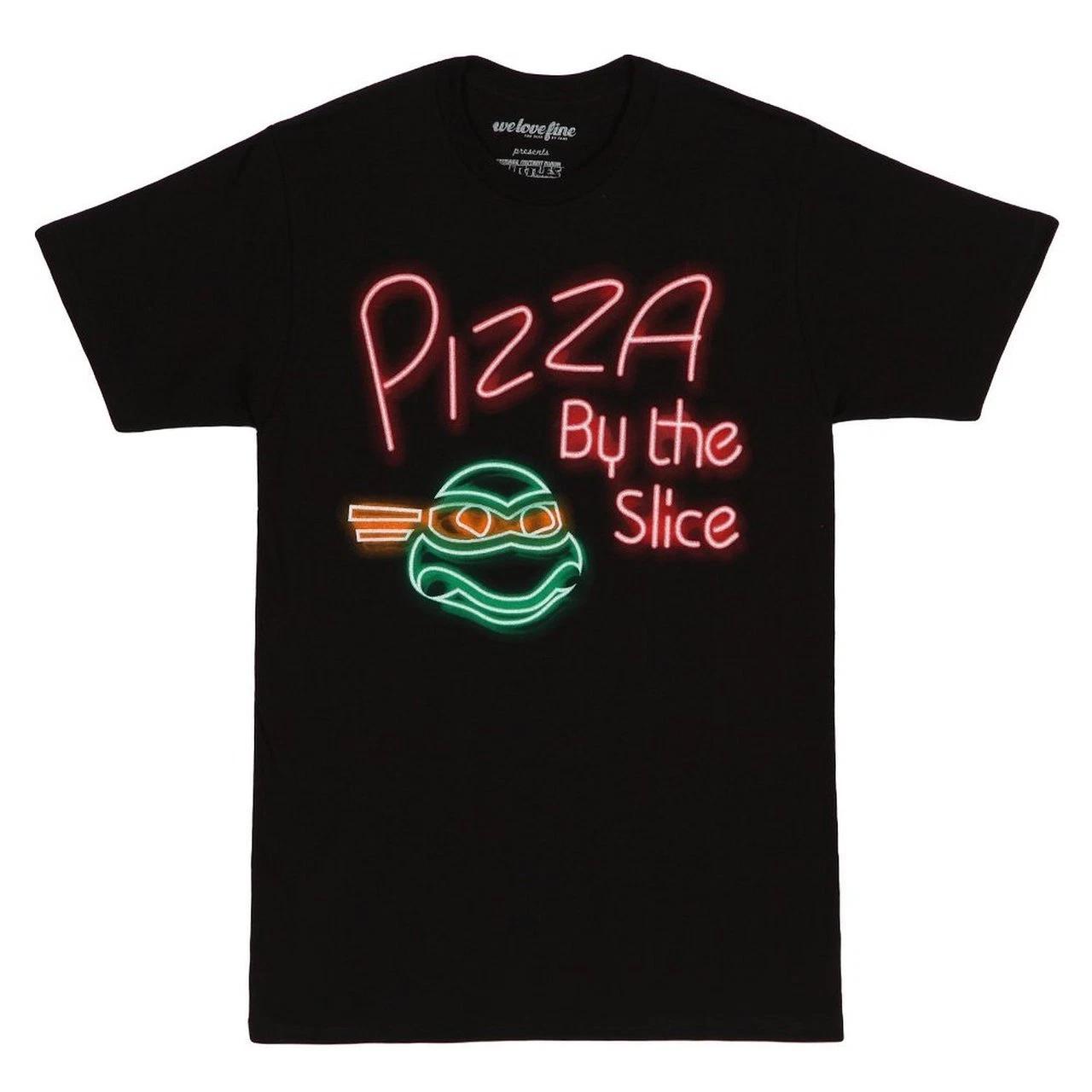 Adult Black TMNT Teenage Mutant Ninja Turtles Pizza Neon By Slice 100% Cotton T-shirt Mens Tees Top Tee 3XL