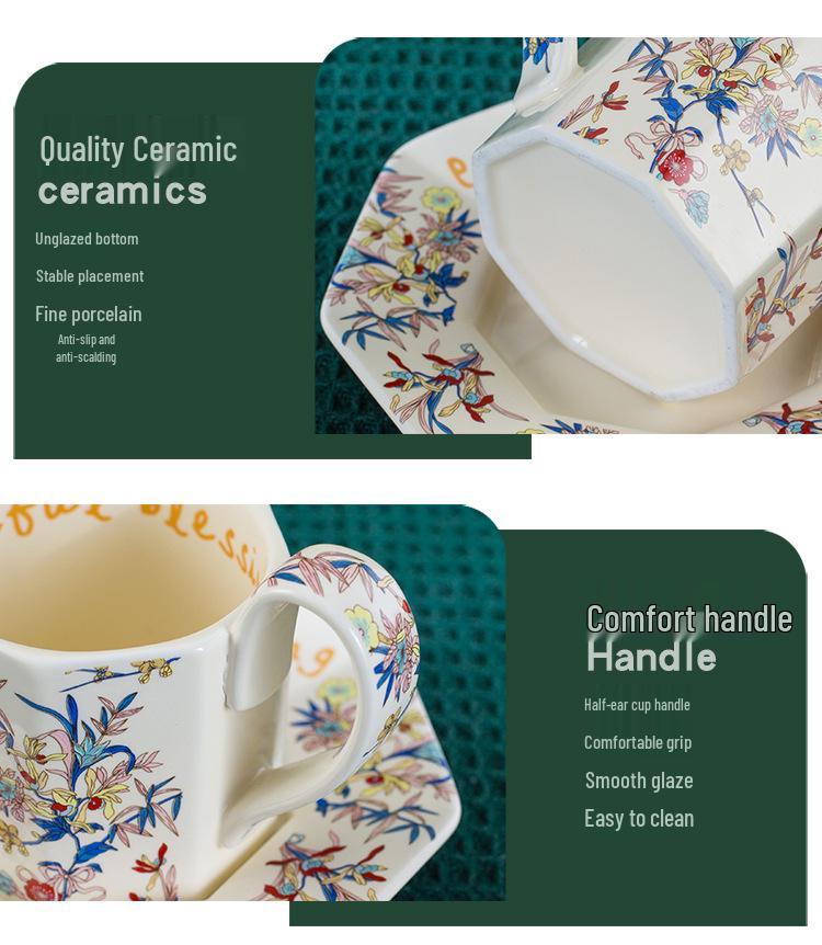 French Pastoral Style Coffee Set: Floral Brocade Cup and Saucer with Teapot - Perfect Gift Item