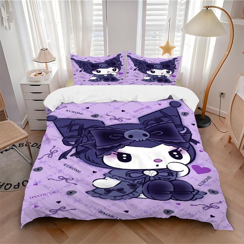 3pcs Cute Kuromi Printed Quilt Set - Soft and Comfortable Quilt Cover for Bedroom, Guest Room and Dormitory Decorative Bedding Set 1 Duvet C