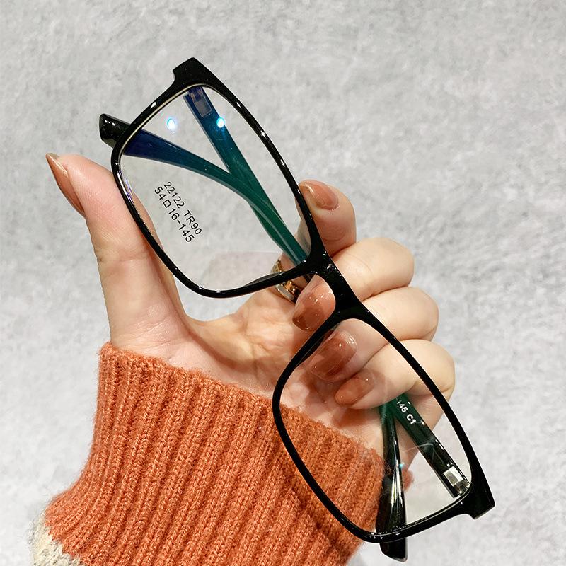 Solid Glasses Tr90 Black Frame Men'S Myopia Glasses Frame Can Be Matched With Degree Literary And Retro Flat Glasses Square Glasses Frame