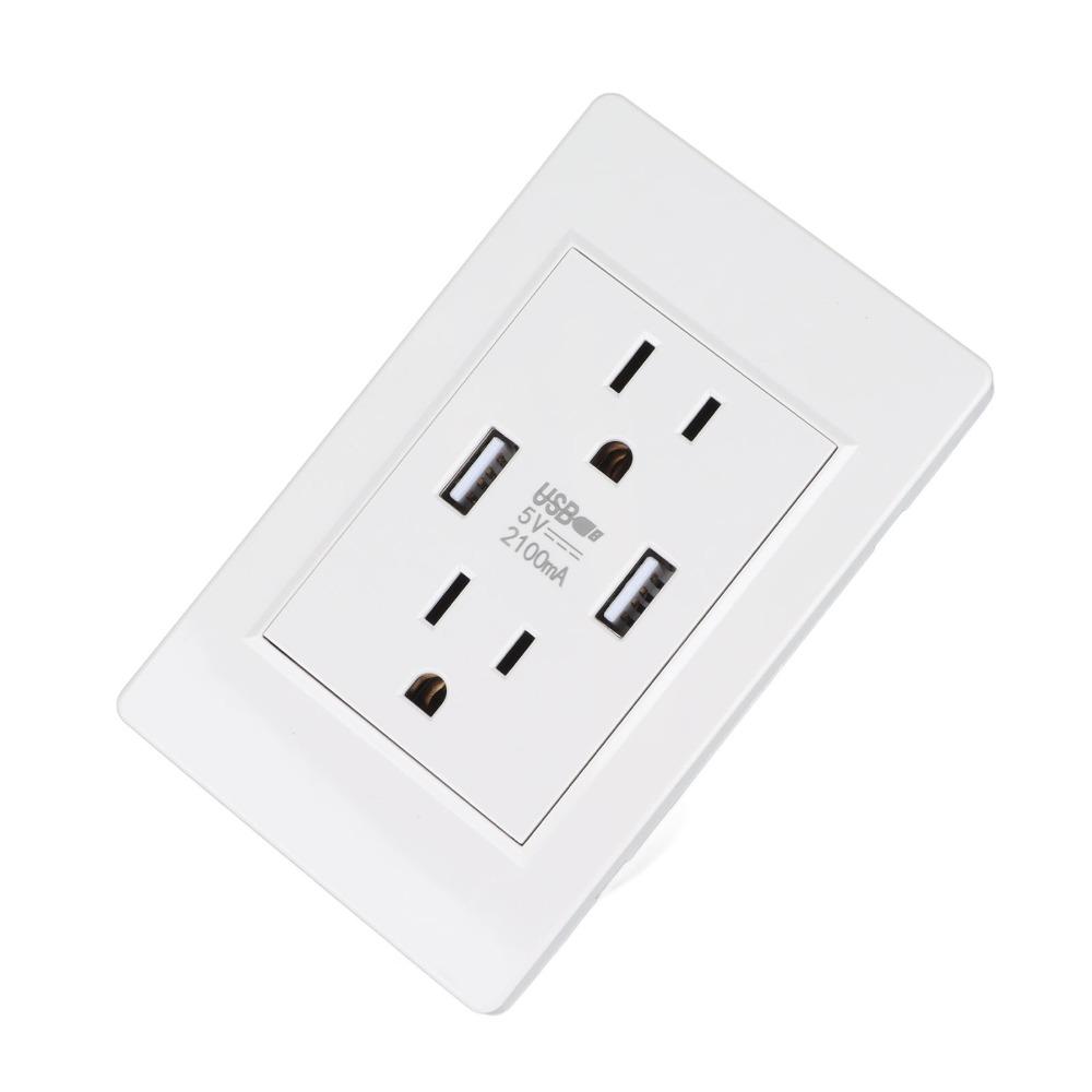 10A Charging Power Outlet White AC USB Outlet Durable USB Wall Outlet Home