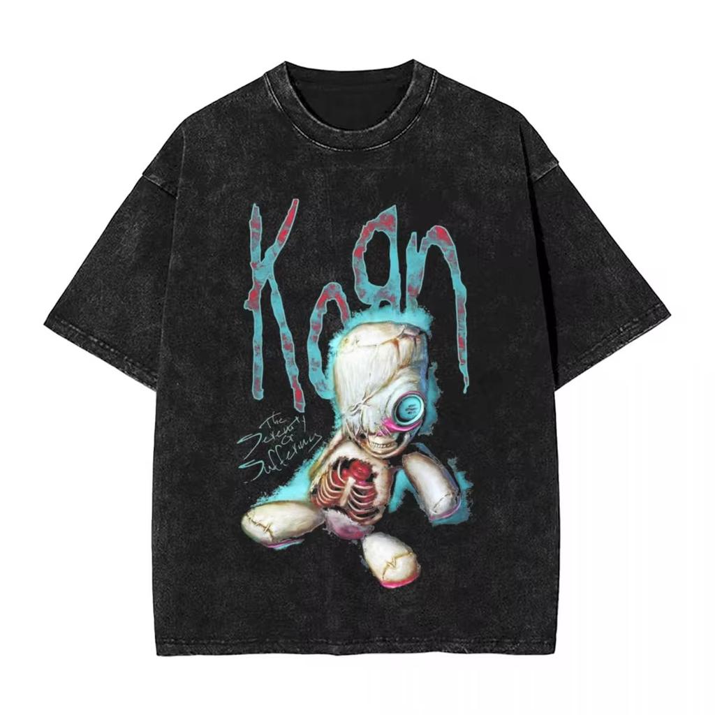 Music Rock Korn Band T Shirts Hip Hop Washed Cotton Harajuku T-Shirt Cool for Men Women Tops Streetwear Summer Tees
