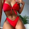 3Pcs/Set Women Swimwear Halter With Skirt Push Up Swim Pool Matching Sexy High Waist Thong Bikinis Set Water Sports Accessory