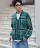 WEGO Velvet Mohair Pattern Long Korean Perfect for and Size Green Men's Cardigan, Sleeve, Casual, Check, Spring, Autumn, Winter, M, Check, Gift.