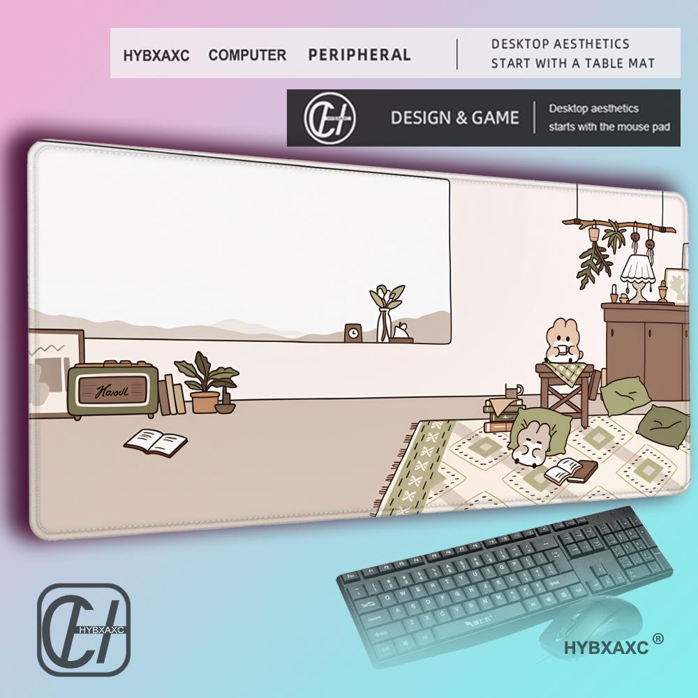 HYBXAXC Kawaii Mouse Pad Anime Sunset Purple Rabbit Gaming Accessories MousePad Keyboard Aesthetics Desk Mat Pad for Computer