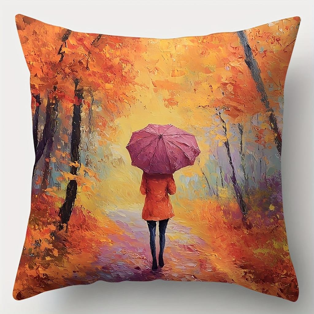 Artistic Autumn Forest PillowcaseLiving Room Sofa Cushion Cover, Soft and Comfortable, Bedroom Room Decoration