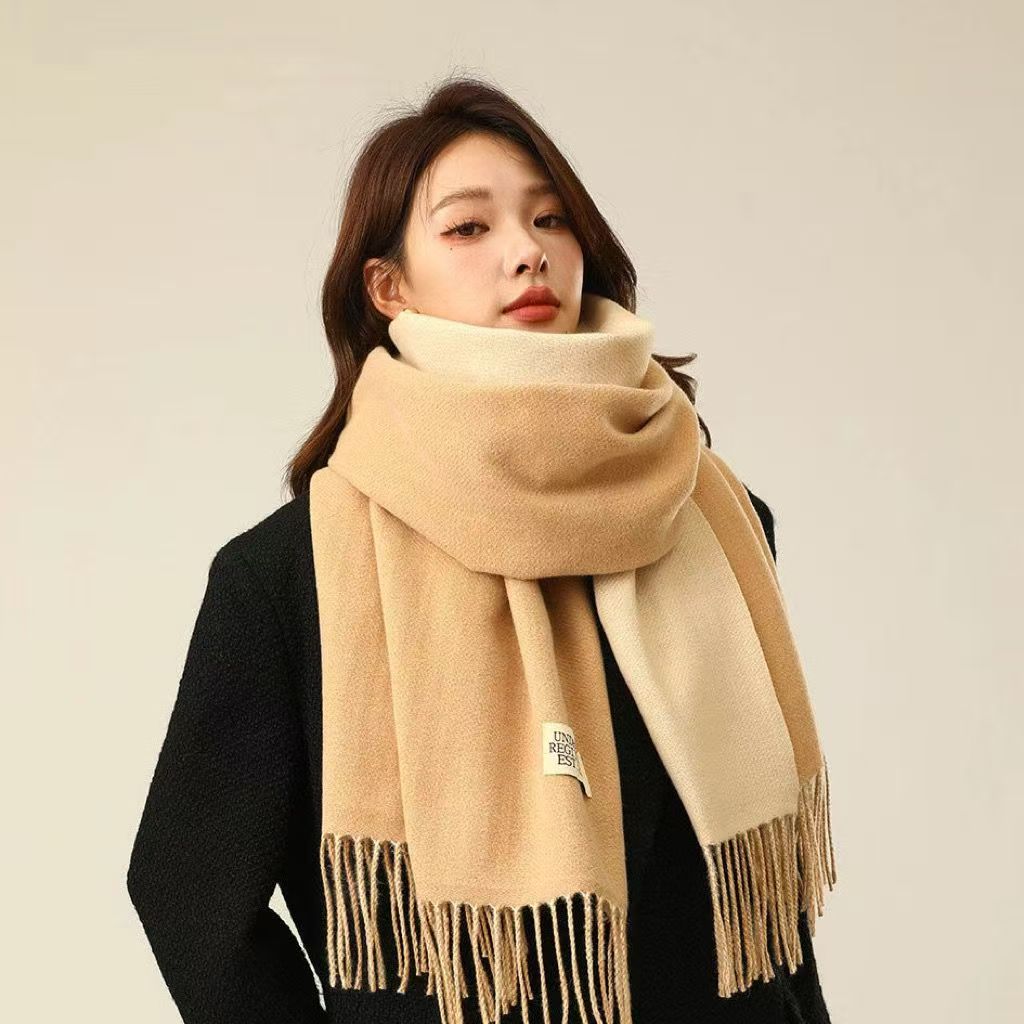 Winter Cashmere Women Scarf Female Luxury Scarves Lady Tassel Bandana Women Solid Shawl Wraps Foulard Tippet Pashmina