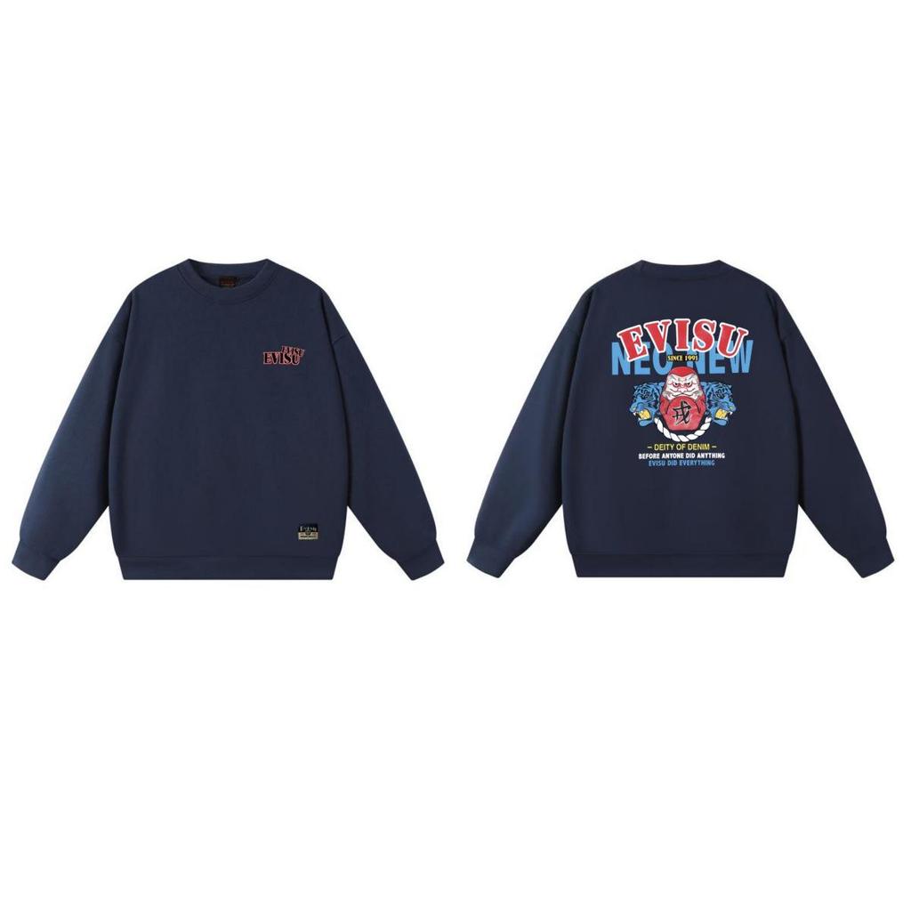 EVISU Streetwear Gott des Glücks Sweatshirt: Unisex Pullover mit Rundhalsausschnitt von hoher Qualität für Herbst 2026