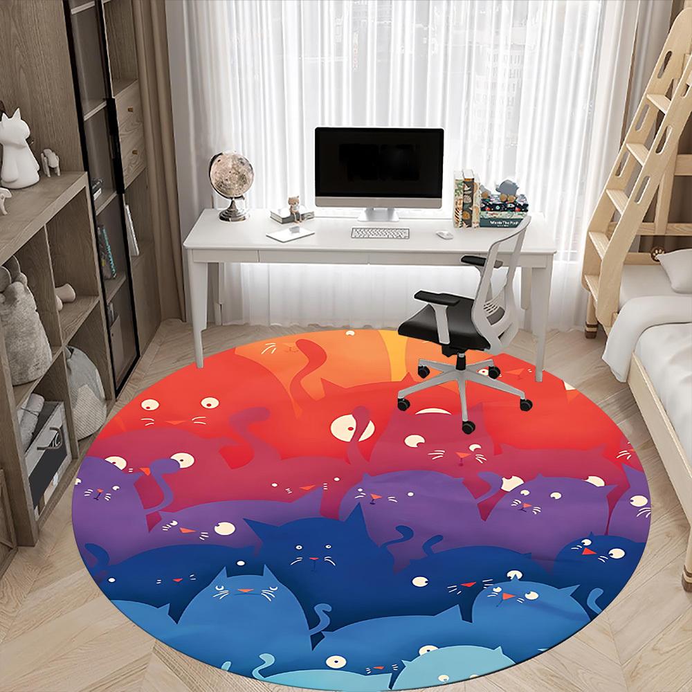 1PC Cats Night Colorful Office Round Area Rug, Mat Suitable For Office, Under Office Chairs Bedroom Living Room Home Decor, Room Deco