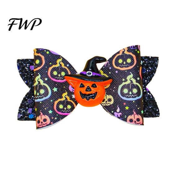 Colorful Halloween Hair Bows Glitter Bow Clips for Kids Baby Girls, Double Layer Party Dress Up Supplies Ghost/Pumpkin/Eyeball Bowtie Pins Decorations