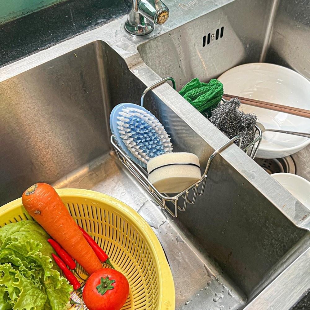 Stainless Steel Sink Sponge Holder Heavy Duty Sink Saddle Dish Brush Holder Kitchen Gadgets