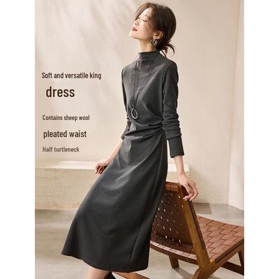 Soft Wool Blend Pleated A-Line Midi Dress