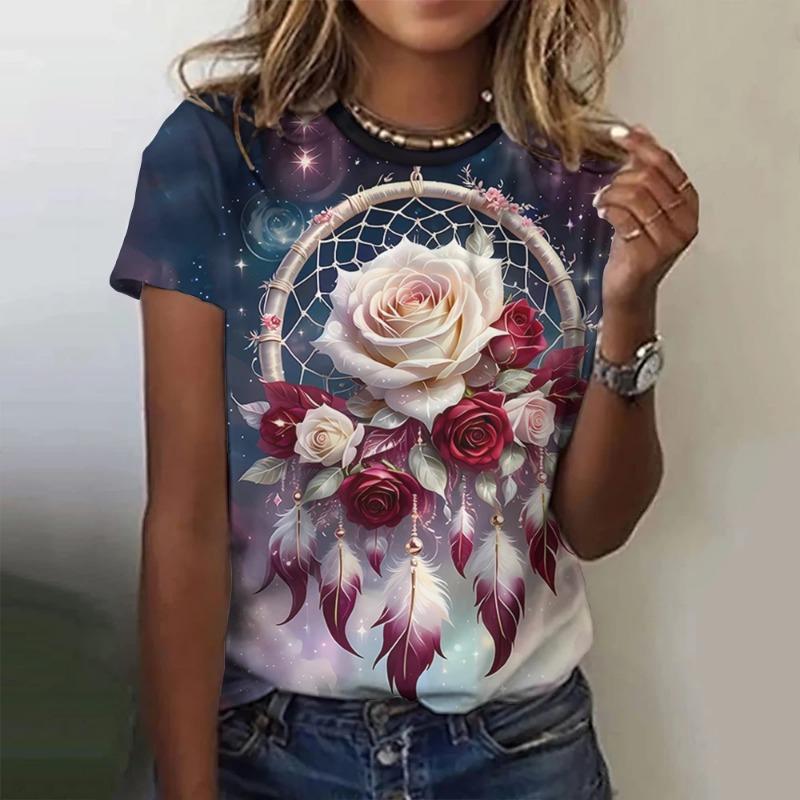 Summer Dreamcatcher 3D printed women's Harajuku style round neck short sleeved T-shirt