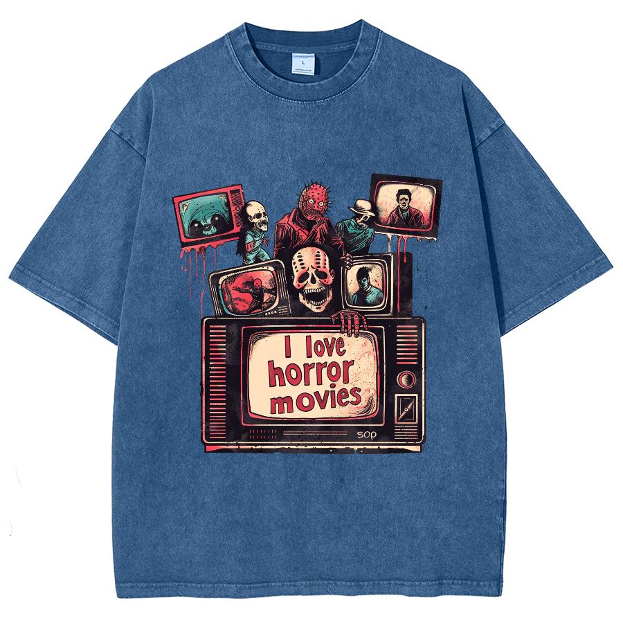 

Футболка с мультяшным принтом в стиле фильма ужасов, оверсайз, эластичные короткие рукава, удобный дышащий дизайн, забавный топ 3XL