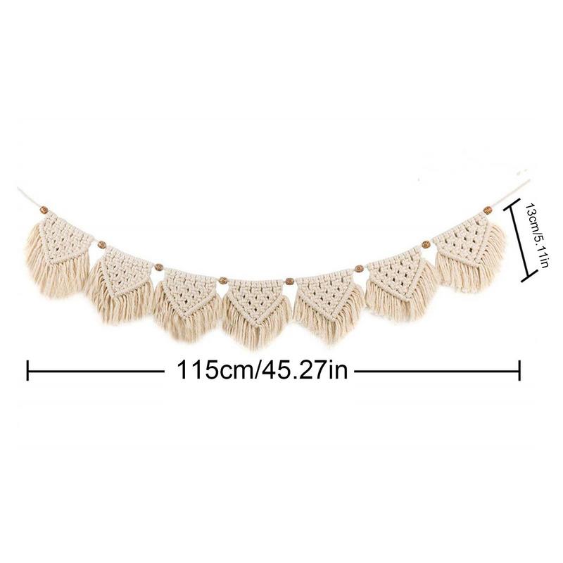 Hand-woven Boho Macrame Tapestry Wall Macrame Macrame Garland Banner with Wood Beads Home Wall Art Decoration for Apartment