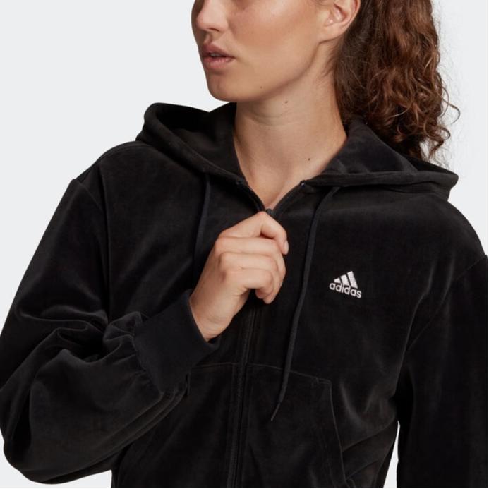 adidas Women's Velour Full-Zip Hoodie Black H25101