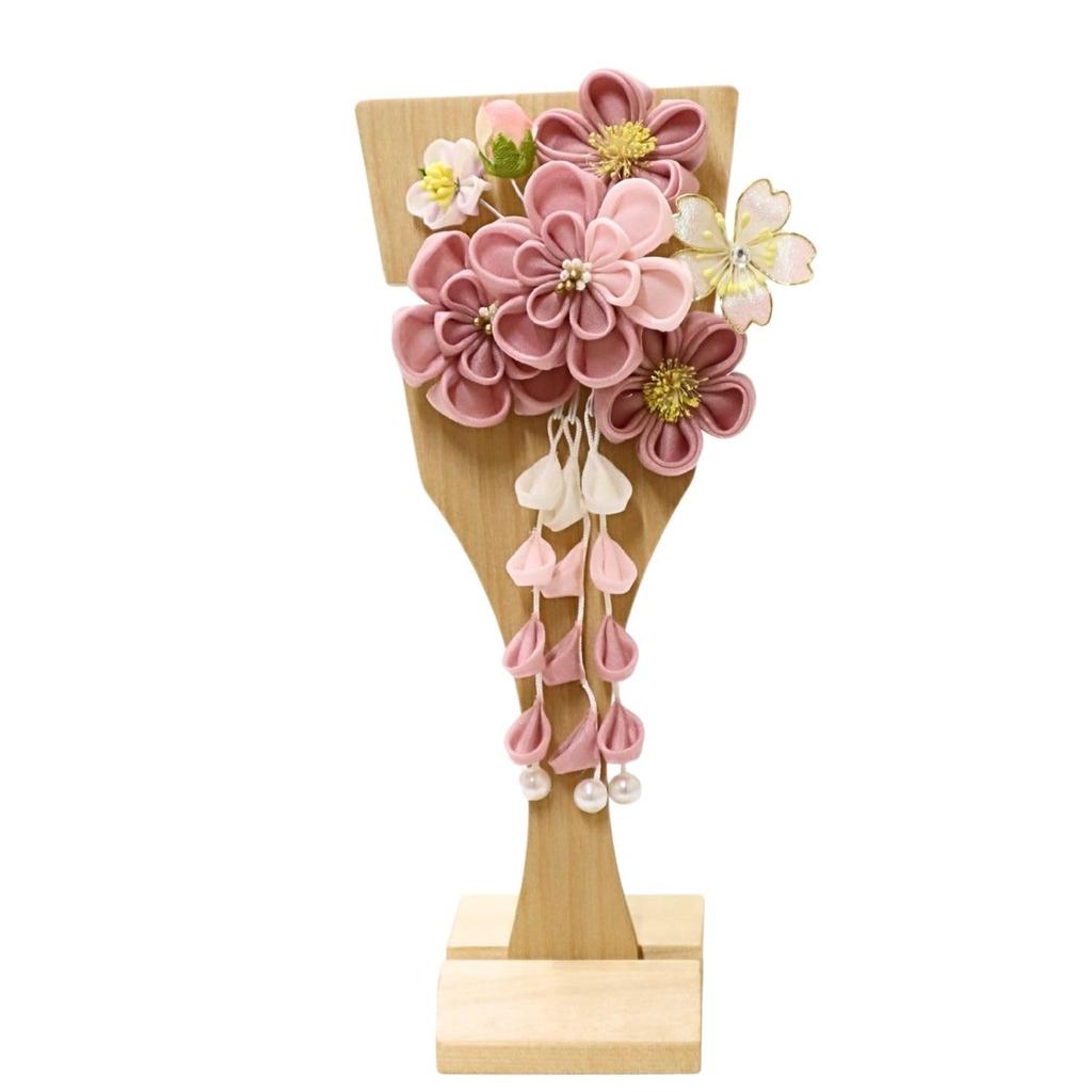 Hagoita Hair Ornament Dull Plum with 21cm for Girls Tsumami-zaiku Hagoita, (Peach) Design, 3-61, Stand, Tall,