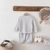 Spring Arrival: Unisex Waffle Knit Two-Piece Set for Toddlers & Kids with Letter Embroidery - Korean Style Home Wear