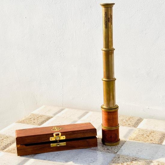 35.56 cm Brass Telescope with Wood Box, Pirates Spyglass Telescope, Anniversary Gift For Husband, Gift for dad, Boating Gift, Graduation Gifts