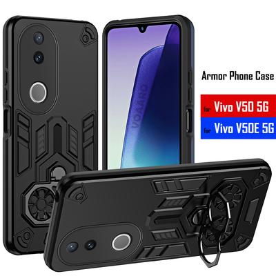 Kryt s dvojitým prstovým kroužkem a pancéřováním pro Vivo V50 5G Pouzdro pro Vivo V50E 5G Otočný kovový držák Stojánek Pouzdro Nárazuvzdorná Capa