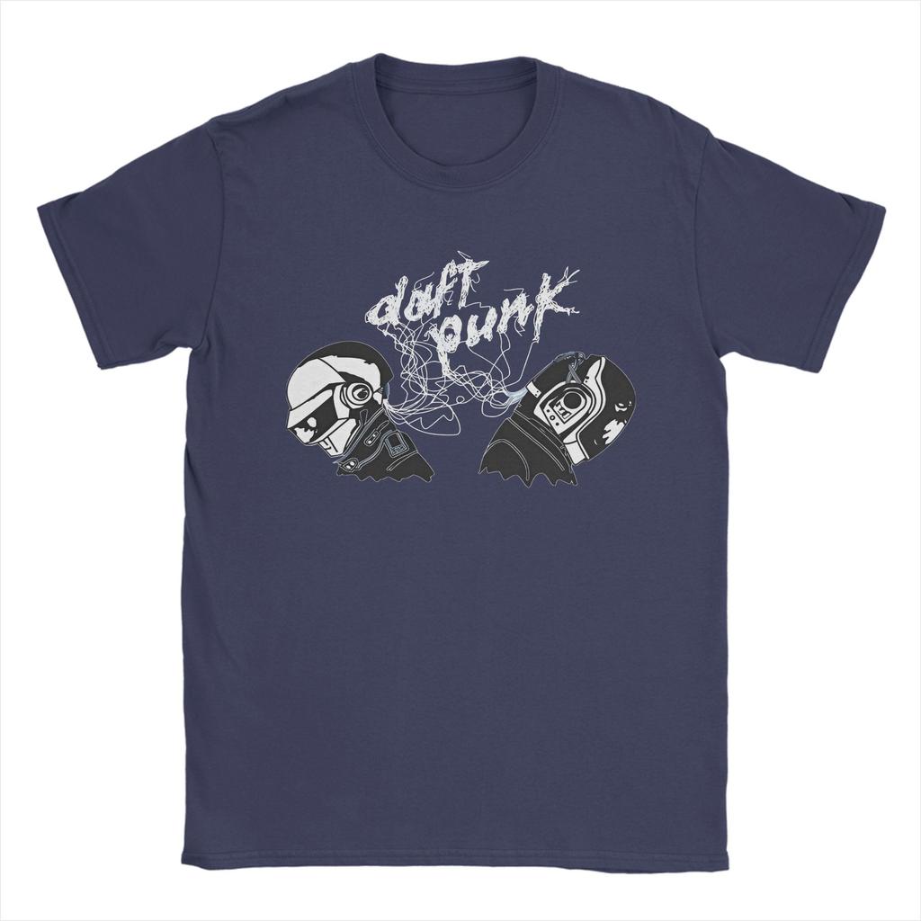 Mens Daft Punk Electronic Band  T Shirt  Pure Cotton Clothes Casual Short Sleeve Crewneck Tees Big Size TShirt