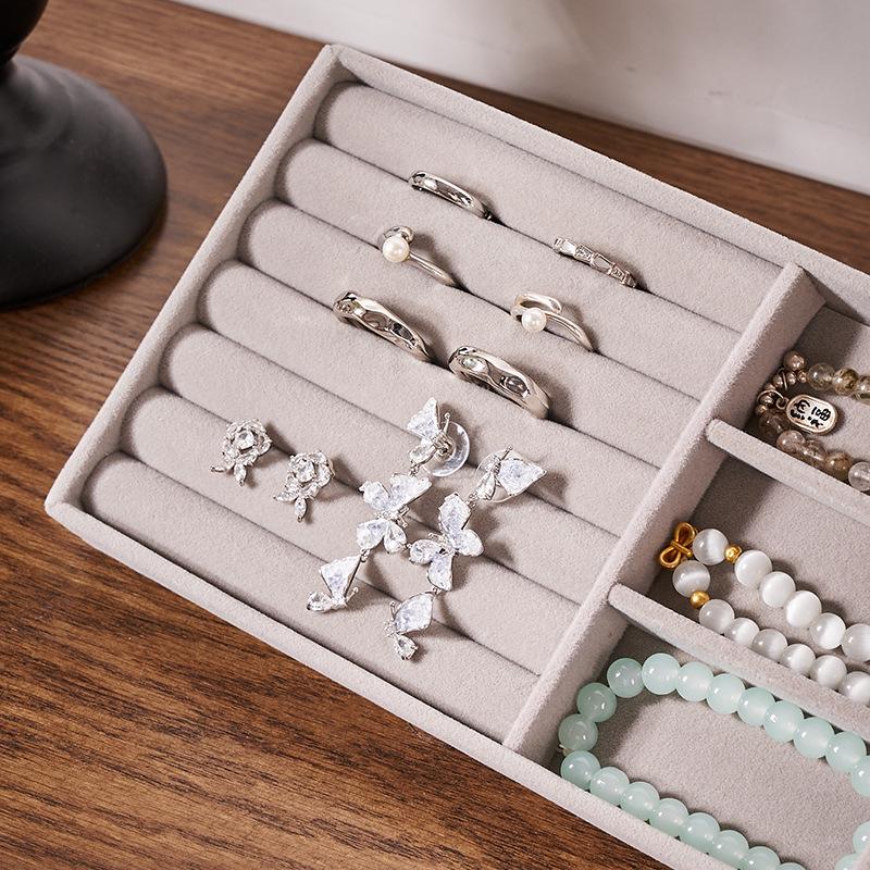 Velvet Jewelry Organizer Tray with Dividers for Necklaces, Earrings, and Rings