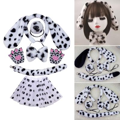 Animal Ear Headband for Child Spotted Dog Headband/Bowtie/Tail Stage Suit for Kids Halloween Cosplay Party Costume Set