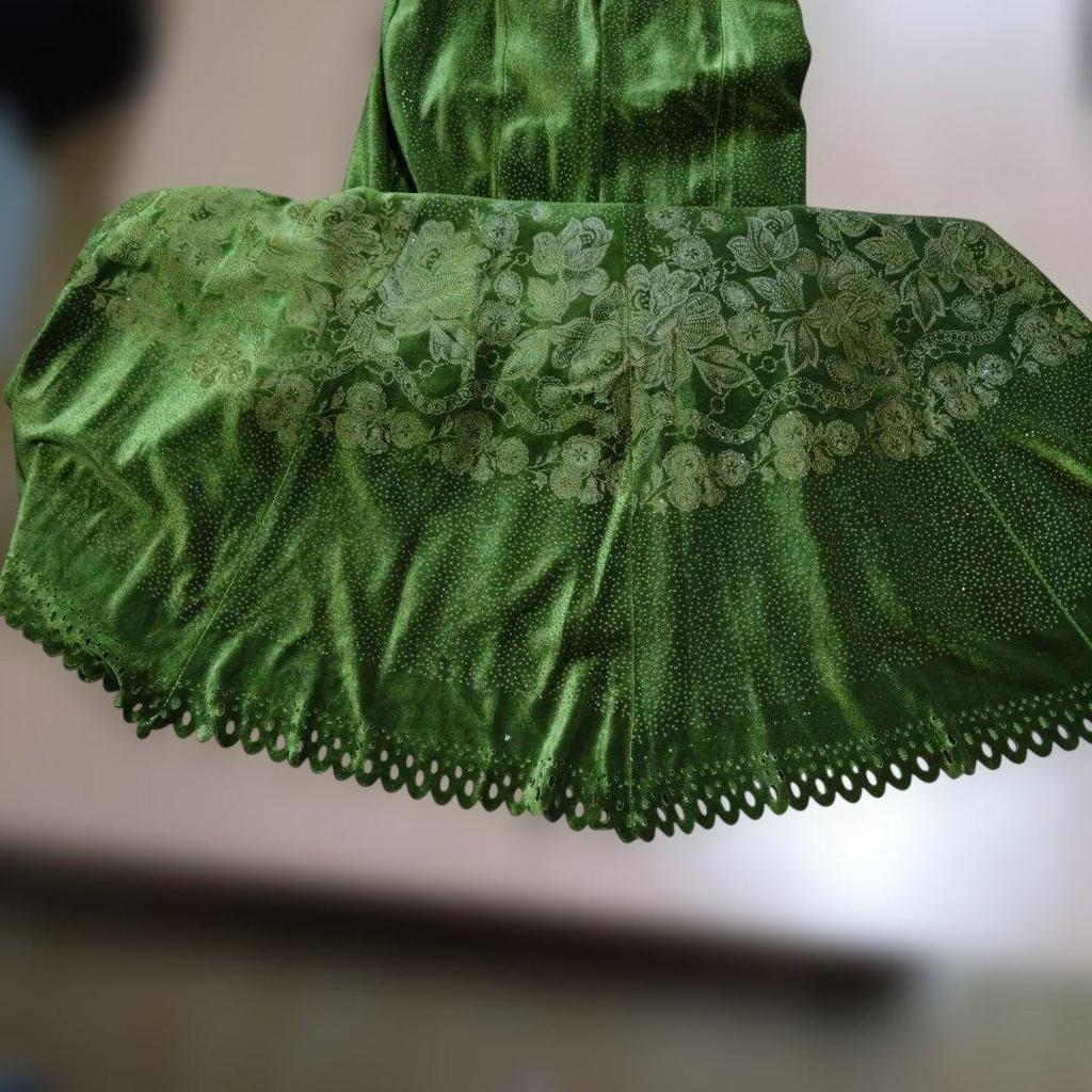 Used Velor long dress with green ribbon