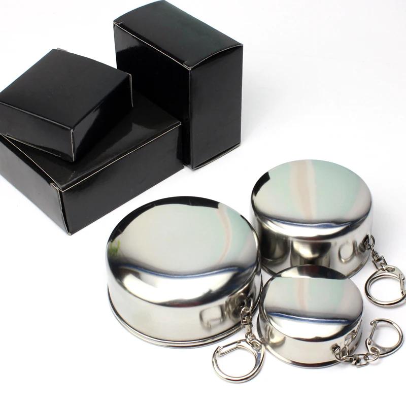 Taza plegable de acero inoxidable de 75ml/150ml/250ml, taza telescópica portátil para viajes al aire libre y Camping con llavero, taza de mano para agua y café