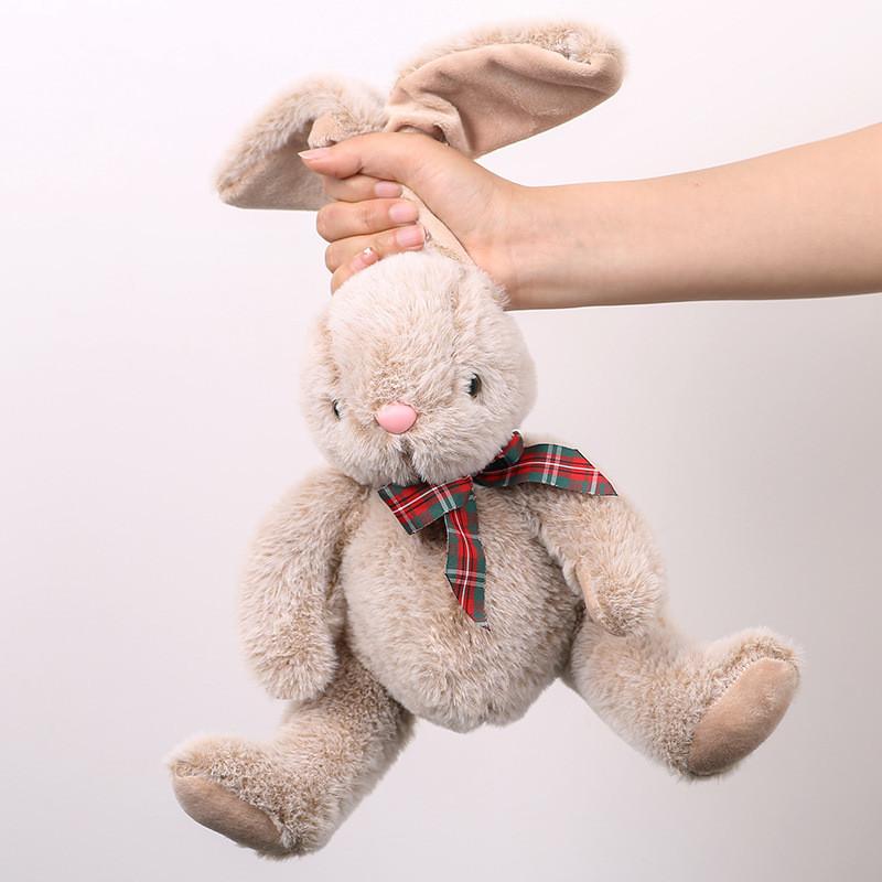 Plush Rabbit Toy With Checkered Bow Decor For Kids Gift And Home Decor