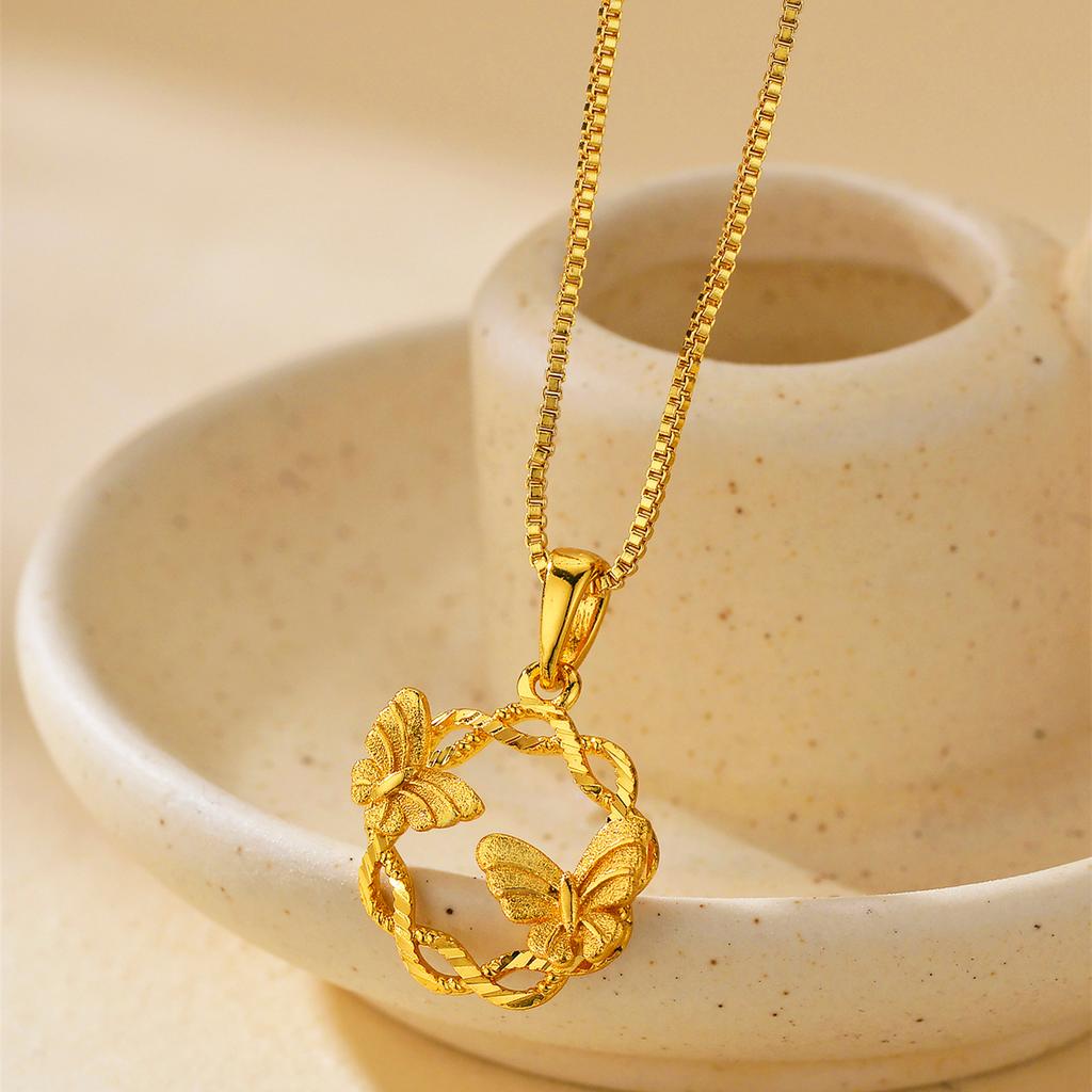 Luxury Pure Gold Real Gold Butterfly Pendant Necklace Women's Clavicle Chain