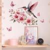 Fresh Watercolor Hummingbird Butterfly Peach Blossom Branch Wall Stickers, Self-Adhesive Decor for Bedroom Bathroom Decoration