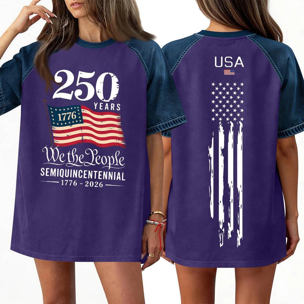 Women's Denim Patchwork Top, Casual Short-sleeved Comfortable T-shirt, Fashionable For Spring And Summer.