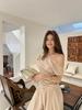 2026 SS Women's Elegant Apricot Pleated Two-Piece: Off-Shoulder Top & Wide-Leg Floor-Length Pants