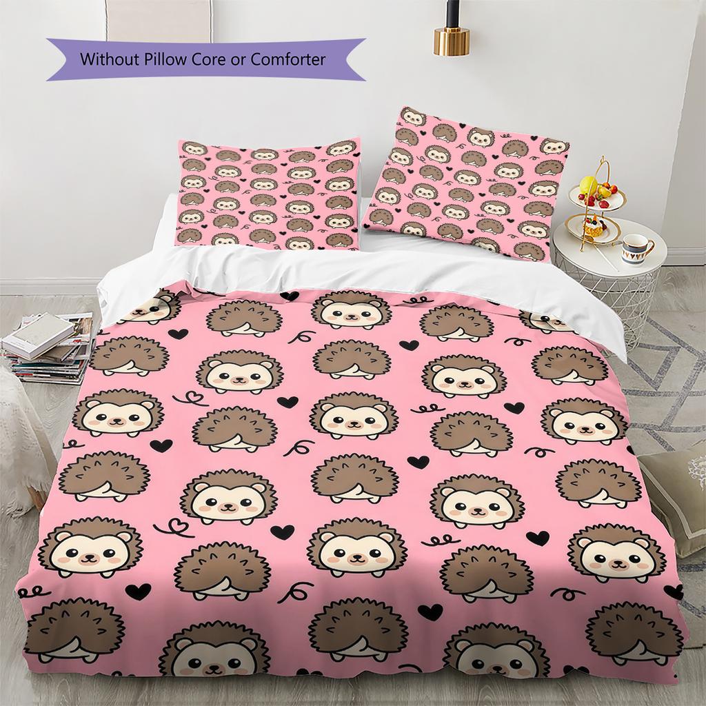 Pink Cartoon Art Pattern Bedding,Quilt Set Quilt Cover Pillowcase Home Birthday Gift (1 * duvet cover + 2 * pillowcase, without core)
