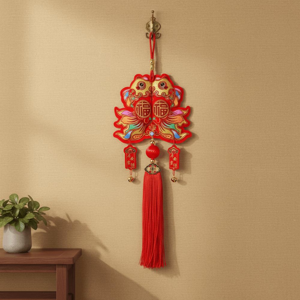 Embroidered Chinese New Year Decoration The God of Fortune Chinese Lucky Ornament  Living Room